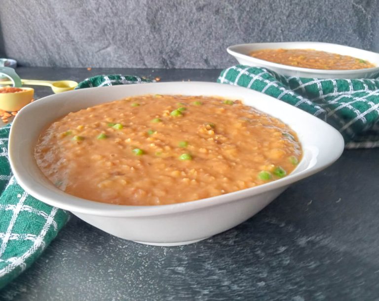 close up photo of the finished cooked Bone broth Lentils soup