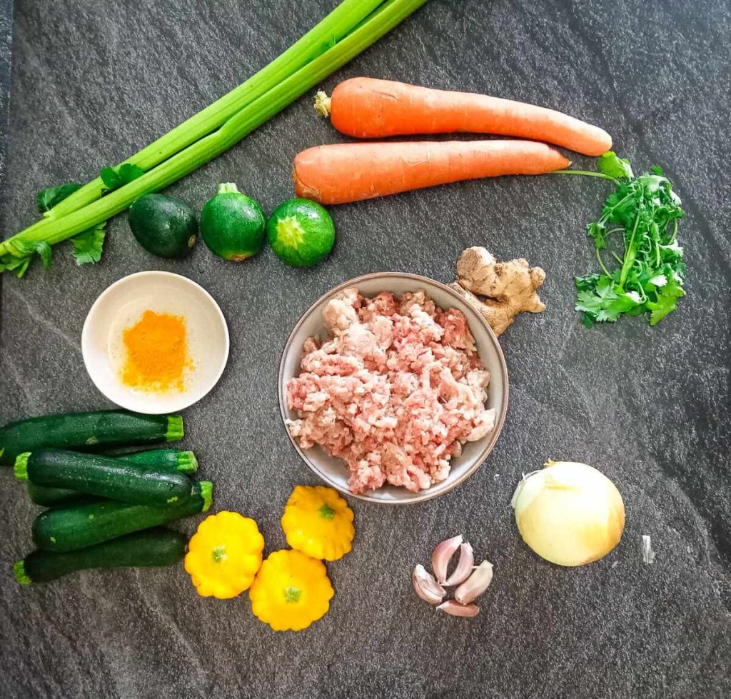 Ingredients photo to prepare a rainbow soup.