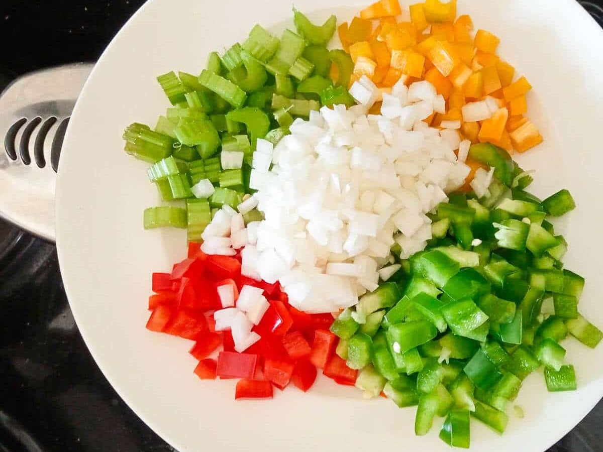 chopped onions, bell peppers and celery.