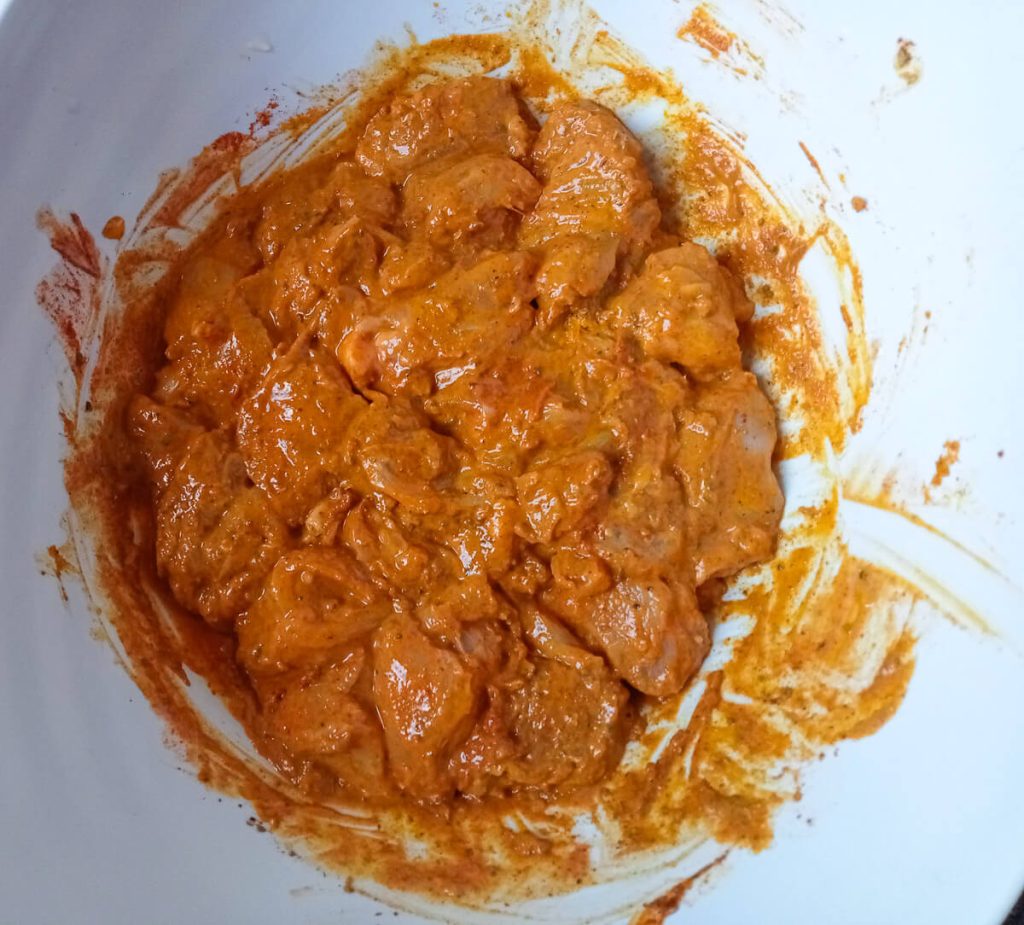 Process image: Chicken pieces marinated in tikka chicken marinate